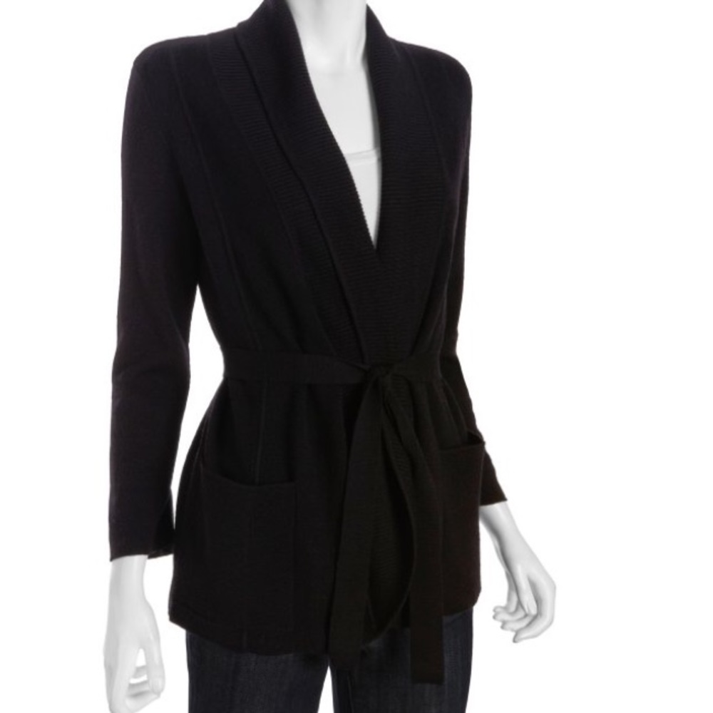 BCBGMaxAzria Black Shawl Collar Belted Cardigan
